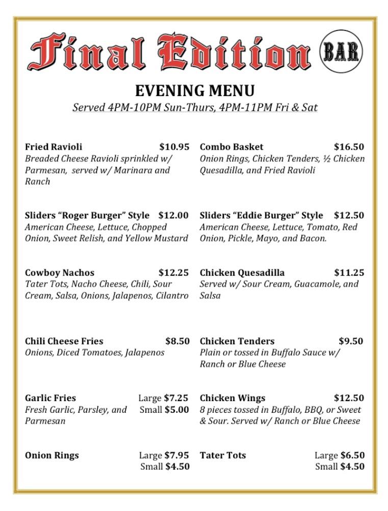 Final Edition Bar Menu image 1